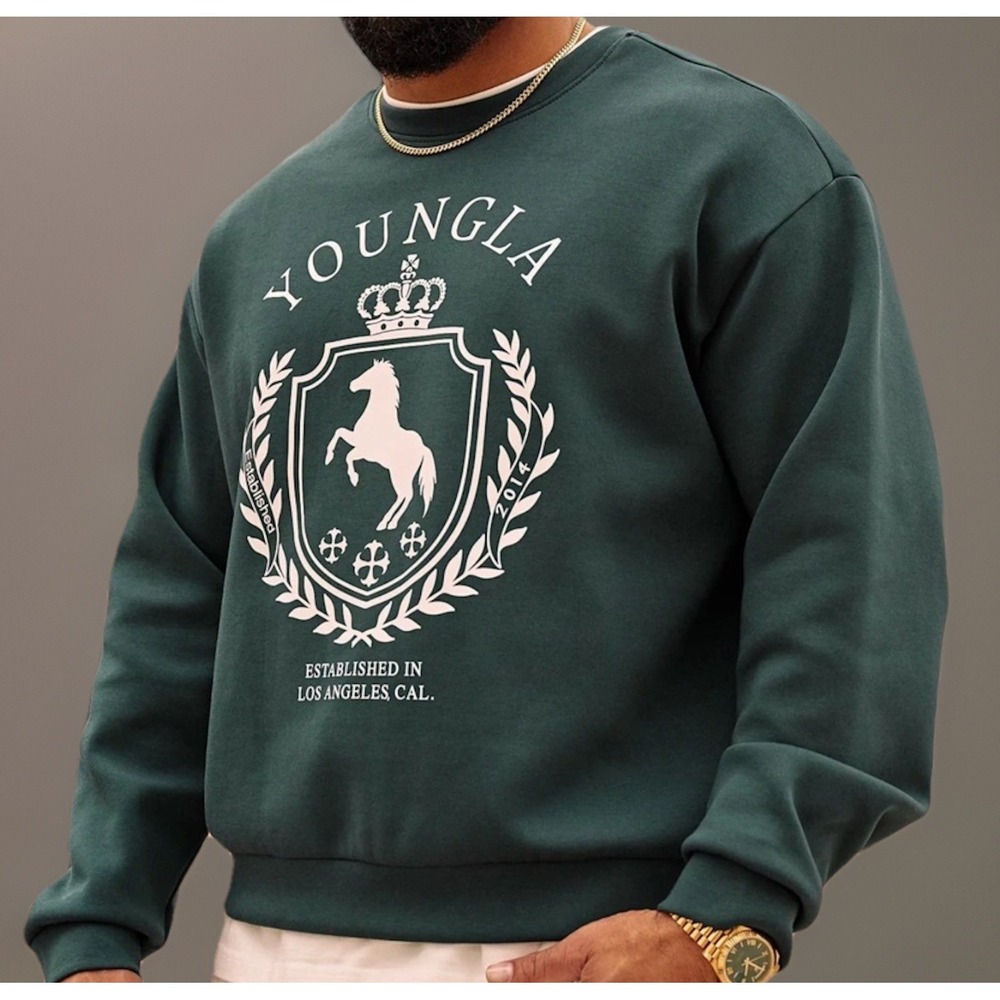 YoungLA Sweatshirt 5075 Old Money Graphic Crewneck Dark Green‎ Men Sz XL NWOT